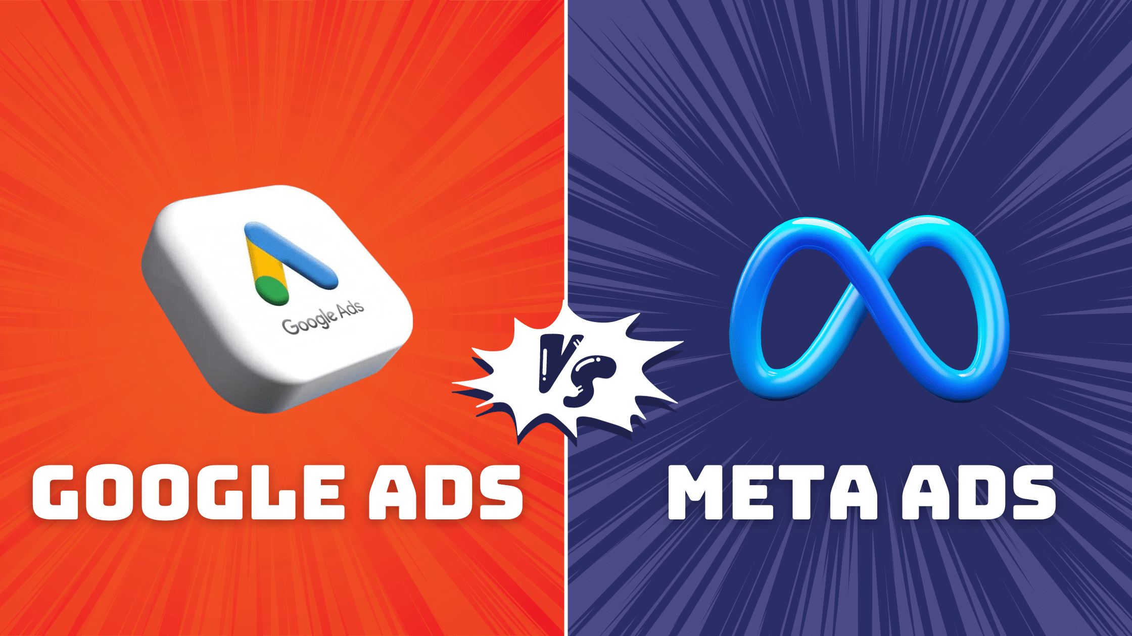Meta Ads Vs Google Ads. Google Ads with logo on Left and Meta logo on the right side.